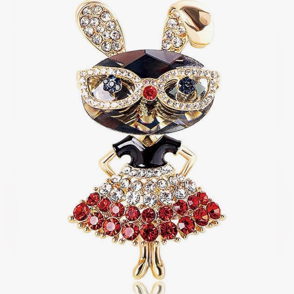 Rabbit Crystal/Rhinestone Brooch Pin - Picture 5 of 7